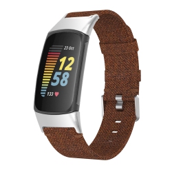 STRAPSCO Woven Fabric Canvas Replacement Watch Band Strap for Fitbit Charge 5 - Coffee In Multicolor