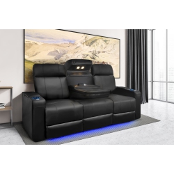 VALENCIA SEATING Piacenza Console Home Theater Seating | Premium Top Grain Nappa Leather, Power Headrest, \w Center Dropdown Console (Row Of 3, Black)