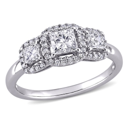 GEM AND HARMONY 1.00 Carat (Ctw H-I, I2-I3) Three-Stone Princess-Cut Diamond Engagement Ring In 10K Gold In White