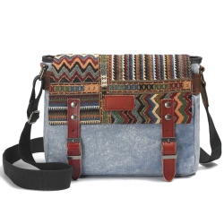 SPLURG'D Canvas Messenger Bag With Embroidered Flap - In Blue