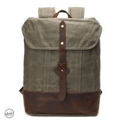 SPLURG'D Backpack. Canvas & Leather Backpack, Large Capacity - In Green