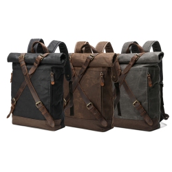 SPLURG'D Laptop Backpack In Canvas With Cross Straps Roll Top Closure - In Grey