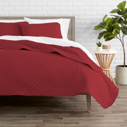 BARE HOME Premium 3 Piece Coverlet Set - Diamond Stitched - Ultra-Soft Luxurious Lightweight All Season Bedspread - Full/queen In Red