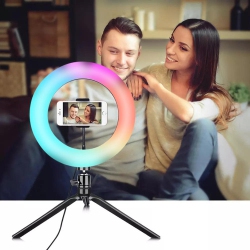 PRIMECABLES 10" Led RGB Desktop Selfie Ring Light With Mini Tripod & Adjustable Phone Holder for Live Streaming/makeup/youtube/tik Tok