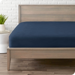 BARE HOME Flannel Fitted Bottom Sheet 100% Cotton - Velvety Soft Heavyweight - Double Brushed Flannel - Deep Pocket - Queen, Dark In Blue