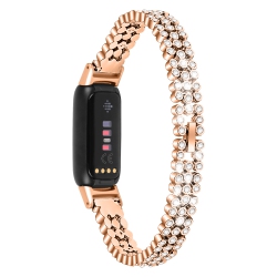 STRAPSCO Stainless Steel Watch Band Bracelet With Rhinestone for Fitbit Luxe - Rose In Gold