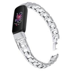 STRAPSCO Stainless Steel Chain Link Bracelet Band W/ Rhinestones for Fitbit Luxe - In Silver