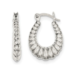 GEM AND HARMONY Polished Sterling Hoop Earrings With Texture Design In Silver