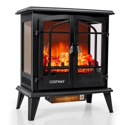 COSTWAY 25" Freestanding Electric Fireplace Heater Stove W/ Realistic Flame Effect 1400W