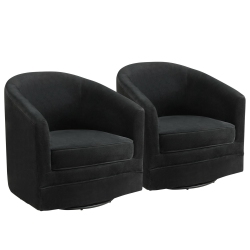 GYMAX Set Of 2 Modern Swivel Barrel Chair Velvet Accent Chair With Metal Base
