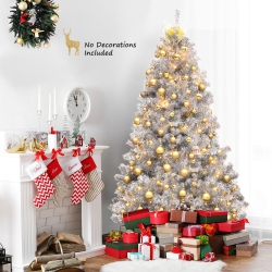GYMAX 7.5 Ft Tinsel Christmas Tree Artificial Hinged Tree Holiday Decoration In Silver