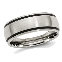 GEM AND HARMONY Mens Chisel 8MM Stainless Steel With Rubber Accent Satin Brushed Wedding Band Ring In Black