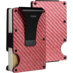 NAVOR Minimalist Carbon Fiber Wallet In Rose - Front Pocket Rfid Blocking Minimalist Wallet for Men & Women - Metal Wallet Credit Card Holder \w