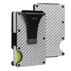 NAVOR Minimalist Carbon Fiber Wallet - Front Pocket Rfid Blocking Minimalist Wallet for Men & Women - Metal Wallet Credit Card Holder \w Money Clip