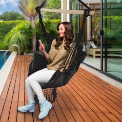 ALEKO Hammock Chair Hanging Rope Swing With 2 Pillows And Space Of Book On Side Color In Grey