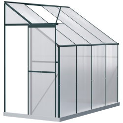 OUTSUNNY Lean-to House Walk-In Garden Aluminum Polycarbonate With Roof Vent for Plants Herbs Vegetables 8' X 4' X 7' In Green