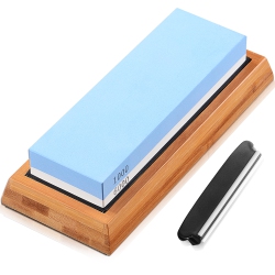 LIVINGBASICS 2-Sided Whetstone Knife Sharpening, Professional 2-In-1 Water Stone Knife Sharpener 1000/6000 Grit Kit With Non-Slip Base And Angle Guide
