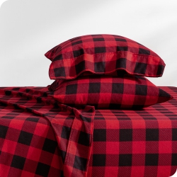 BARE HOME Flannel Sheet Set 100% Cotton, Velvety Soft Heavyweight - Double Brushed Flannel - Deep Pocket (Split King, Buffalo Plaid - Red/black)
