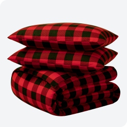 BARE HOME Flannel Duvet Cover And Sham Set - 100% Cotton, Velvety Soft Heavyweight, Double Brushed Flannel (Full/queen, Buffalo Plaid - Red/black)
