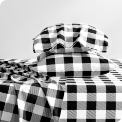 BARE HOME Flannel Sheet Set 100% Cotton, Velvety Soft Heavyweight - Double Brushed Flannel - Deep Pocket (Buffalo Plaid - White/black, King)