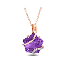 GEM AND HARMONY 6.00 Carat (Ctw) Amethyst Pendant Necklace In Rose Plated Sterling With Chain In Silver