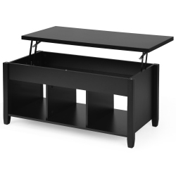 COSTWAY Lift Top Coffee Table W/ Hidden Compartment And Storage Shelves In Black