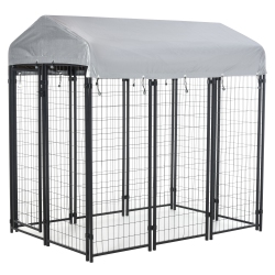 PAWHUT 6' X 4' X 6' Dog Run Outdoor, Large Outdoor Dog Kennel Welded Wire Steel Fence With Uv-Resistant & Waterproof Cover, Secure Lock In Silver