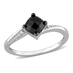 GEM AND HARMONY 1.00 Carat (Ctw) Black Diamond Cushion-Cut Solitaire Engagement Ring In 10K Gold In White