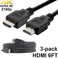 SATELLITESALE Pack Of 3 Digital High-Speed 1.4 HDMI Cables 4K/30Hz 10.2GBps Pvc 2160P Cord Universal Wire By 6 Feet In Black