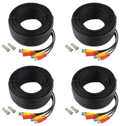 SATELLITESALE Pack Of 4 Cctv Security Camera Bnc Cable Siamese Pre-Made 2-In-1 Video And Power Pvc Cord Universal Wire 100 Feet In Black