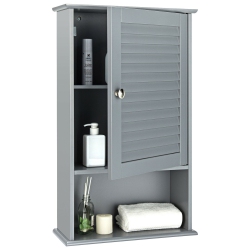 GYMAX Bathroom Wall Mount Storage Cabinet Single Door W/height Adjustable Shelf In Grey