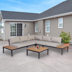 ALEKO Rfs4Bk L-Shaped Indoor/outdoor Patio Furniture Sectional Sofa Set With Tables - 5 Person