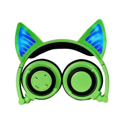 SAMA Kids Wireless/ Wired Rechargeable Headphones With Cat Ear On-Ear Foldable Led (Green)