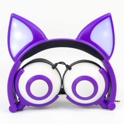 SAMA Wired Stereo Headphones, Over-Head Led Glowing Cat Headphones Noise Isolating (Purple)