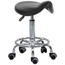 HOMCOM Saddle Stool, Pu Leather Adjustable Rolling Salon Chair for Massage, Spa, Clinic, Beauty And Tattoo In Black