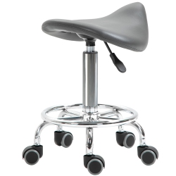 HOMCOM Saddle Stool, Pu Leather Adjustable Rolling Salon Chair for Massage, Spa, Clinic, Beauty And Tattoo In Grey