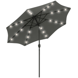 OUTSUNNY 9Ft Solar Patio Umbrella Outdoor Sunshade 24 Led Lights Tilt Canopy, Charcoal In Grey