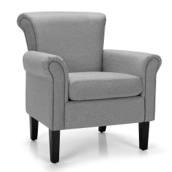 COSTWAY Modern Upholstered Fabric Accent Chair W/ Rubber Wood Legs Dark /light In Gray