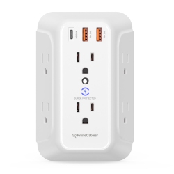 PRIMECABLES Charging With 3 Sides Wall 6-Outlet Extender Surge Protector With 2 USB Ports, Etl Listed，with 6Ac + 2USB + Type C