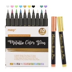 Metallic Non-toxic Outline Marker Pens, 10 Assorted Colors with Fine Point Tip for writing, doodling, and drawing, any surface