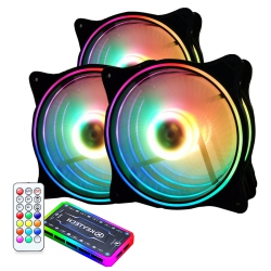 3 x Cooling Fan RGB Computer Case Cooling Fans for Gaming PC, Laptop Cooler Pad with Controller, 11-blade fan - INT/EXT Light