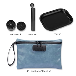 LIVINGBASICS Smell Proof Bag Set Travel Storage Bag With Lock, Odor Proof Pouch Case Container With 1 Black Grinder, 4 Tube, 1 Tray (6.5X9.5" )
