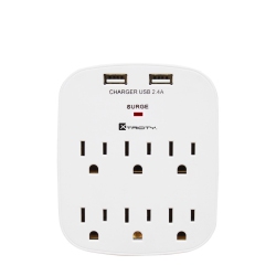 XTRICITY - 6-Outlet And 2-Port USB 2.4A Wall Power Strip In White