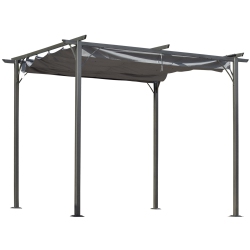 OUTSUNNY 10' Outdoor Pergola Gazebo Garden Retractable Sun Shade Deck Lawn Covered Modern Square Canopy Backyard Patio Bbq Shelter In Grey