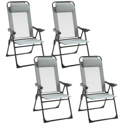 OUTSUNNY Set Of 4 Camping Chairs, Outdoor Folding Lounge Chair Set \w 5 Level Adjustable Backrest, Removable Headrest, Armrest for Camping, Backyard