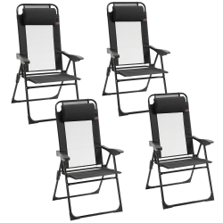 OUTSUNNY Set Of 4 Camping Chairs, Outdoor Folding Lounge Chair Set \w 5 Level Adjustable Backrest, Removable Headrest, Armrest for Camping, Backyard