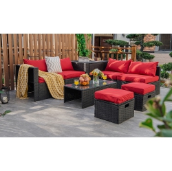COSTWAY 8PCs Patio Rattan Furniture Set Storage Table Ottoman