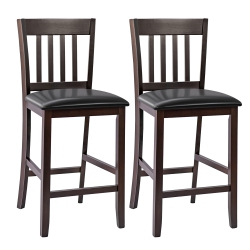 COSTWAY Set Of 2 Bar Stools Counter Height Chairs W/ Pu Leather Seat Espresso
