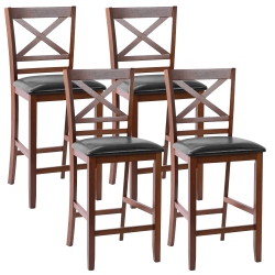 COSTWAY Set Of 4 Bar Stools 25" Counter Height Chairs W/ Pu Leather Seat Walnut