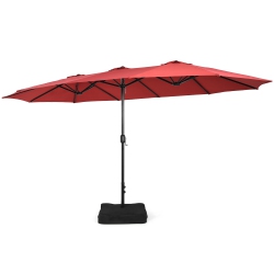 COSTWAY 15Ft Double-Sided Twin Patio Umbrella Outdoor Market W/ Crank & Base
